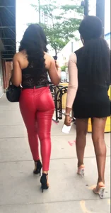 Perfect Ass in tight RED🍎 leather pants plus nice cleavage