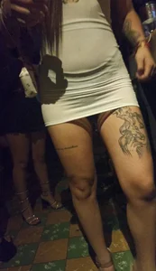 Skinny table dance stripper in a sexy tight white spandex mini dress [OC]