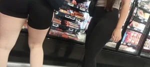 Two fitness girls  in black shorts and leggings in the supermarket [OC]