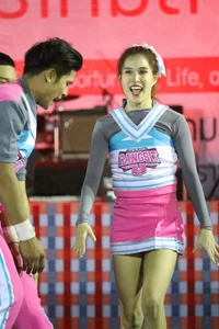 Bunch of athletic Thai cheerleaders at a competition