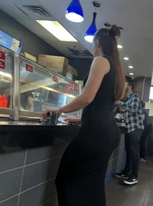Fat booty brunette in tight black dress (oc)