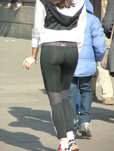 Girl with a nice booty out for a walk in tight Adidas leggings