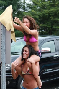 Various sexy girls at car washes in bikinis