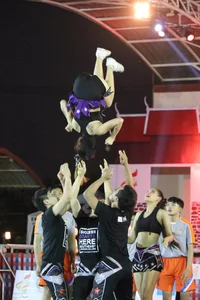 Bunch of athletic Thai cheerleaders at a competition