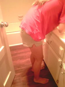 Barefoot Girl in Shorts Bathroom Closeup Creepshot