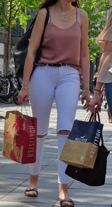 Candid Girl in White Torn Pants Street Photo