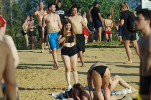 Short Chubby Girl in a Top and Shorts Beach Candid Photos