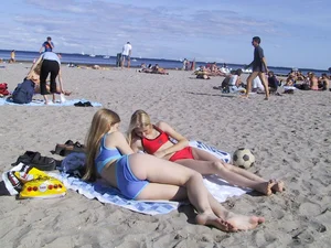 Teens in Swimsuits Beach Candid