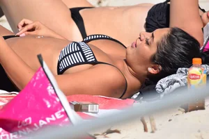 Sexy group of girls on the beach in various sizes