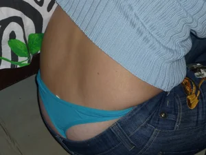 Blue Whale Tail Panties Sticking Out From Under Jeans Creepshot