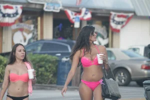 Sexy Florida beach bikini girls, some topless