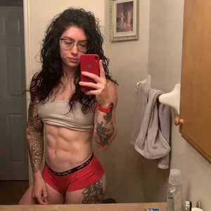 Girl with Amazing Hot Muscular Stomach Bathroom Mirror Selfies