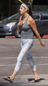 Flat ass brunette walking in leggings with big boobs