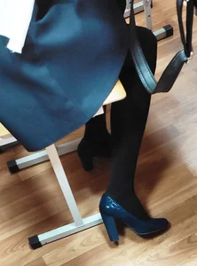 Teen Candid Student in a Skirt, Pantyhose And High Heel Shoes, A Cool Collection of Photos in Class