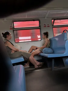 Cute Candid Teen Girl in Shorts Fell Asleep in a Public Train