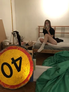 Skinny Girl in White Socks Sitting in Bed in Panties Home Mirror Selfie