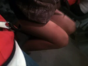Slim Legs in Pantyhose, Candid Girl Sitting in a Public Bus