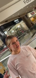 Blonde teen with super tight spandex shorts, up close