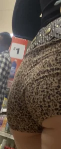 TINY animal print shorts. Cheeks out! (OC)