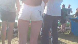 Park Candid Closeup of Hot Ass and Perfect Legs in Mini-Shorts