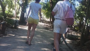 Milf in yellow shorts with vpl and a wedgie