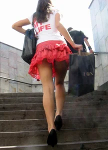Upskirt on the City Street - Long Legs on Heels