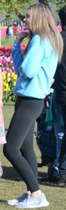 Tall skinny blonde teen in tight leggings with a tight ass