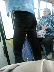 Girl with Black Tight Jeans Bus Candid Closeup