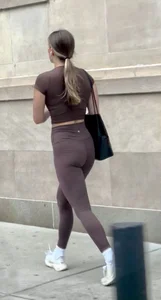 Sporty teen in brown tight yoga pants