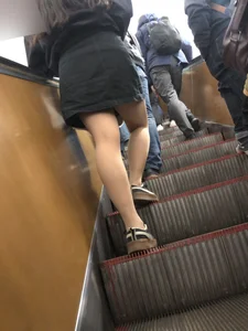 Hot Girl in Pantyhose And a Skirt Creepshots Gallery in a Subway Train and on an Escalator
