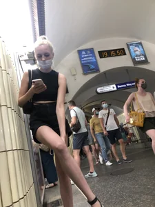 Amazing Hot Skinny Candid Girl in Shorts And Sandals Touching Her Leg on a Subway Station Creepshots Gallery