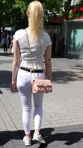 Hot Candid Blonde in Tight White Pants Street Creepshots, Sexy Booty And Legs