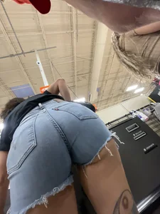 Brunette fills out jean shorts (oc)