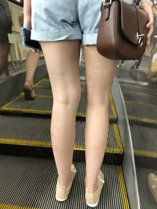 Little Sexy Booty in Denim Shorts And Juicy Skinny Legs - Candid Girl on a Subway Escalator Creepshots Series