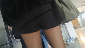 Teen ass and legs in pantyhose and shorts closeup creepshots