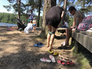 Candid Girl Putting On Swimsuit and Undressing at the Forest Lake Beach Gallery