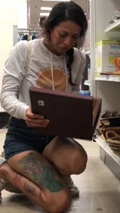 Slim tatted succubus in cheeky jean shorts