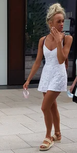 Hot Candid Blonde in a Short White Dress And Sandals Street Creepshots