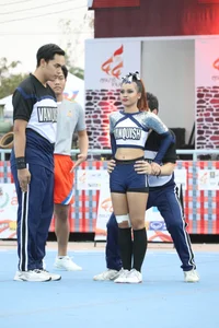 Bunch of athletic Thai cheerleaders at a competition