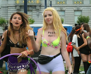 Blonde in a Bra and Tight Cameltoe Shorts Street Creepshot