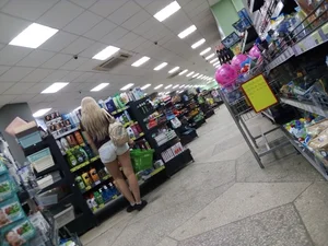 Grocery store blonde with a nice ass in tight white shorts
