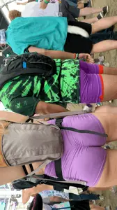 Spandex Short Heaven: Brunette in black, blonde in purple, booty cousins