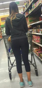 Sexy girl grocery shopping in skin tight leggings with great ass