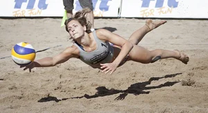 Sexy beach volleyball girls in bikinis