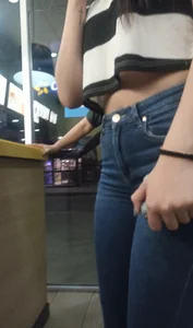 Girl with perfect body and incredible butt in blue jeans [OC]