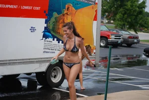 Various sexy girls at car washes in bikinis