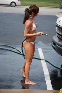 Various sexy girls at car washes in bikinis