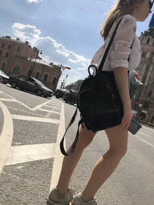 Teen in Pantyhose And a Mini-Skirt Street Crosswalk Creepshots Gallery