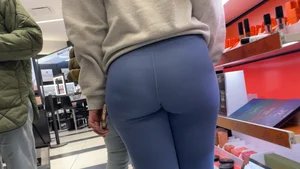 Blonde PAWG in blue leggings shopping at Sephora (Not OC)