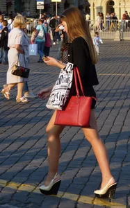 Girl in Mini Shorts on High Heels City Candid